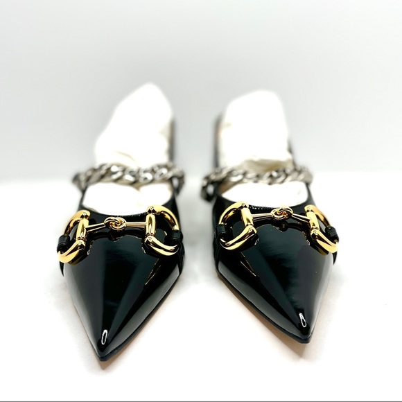 GUCCI Black Patent Leather Horsebit Chain Pumps Size 40 9.5 616596 Runway Shoe - Picture 6 of 16